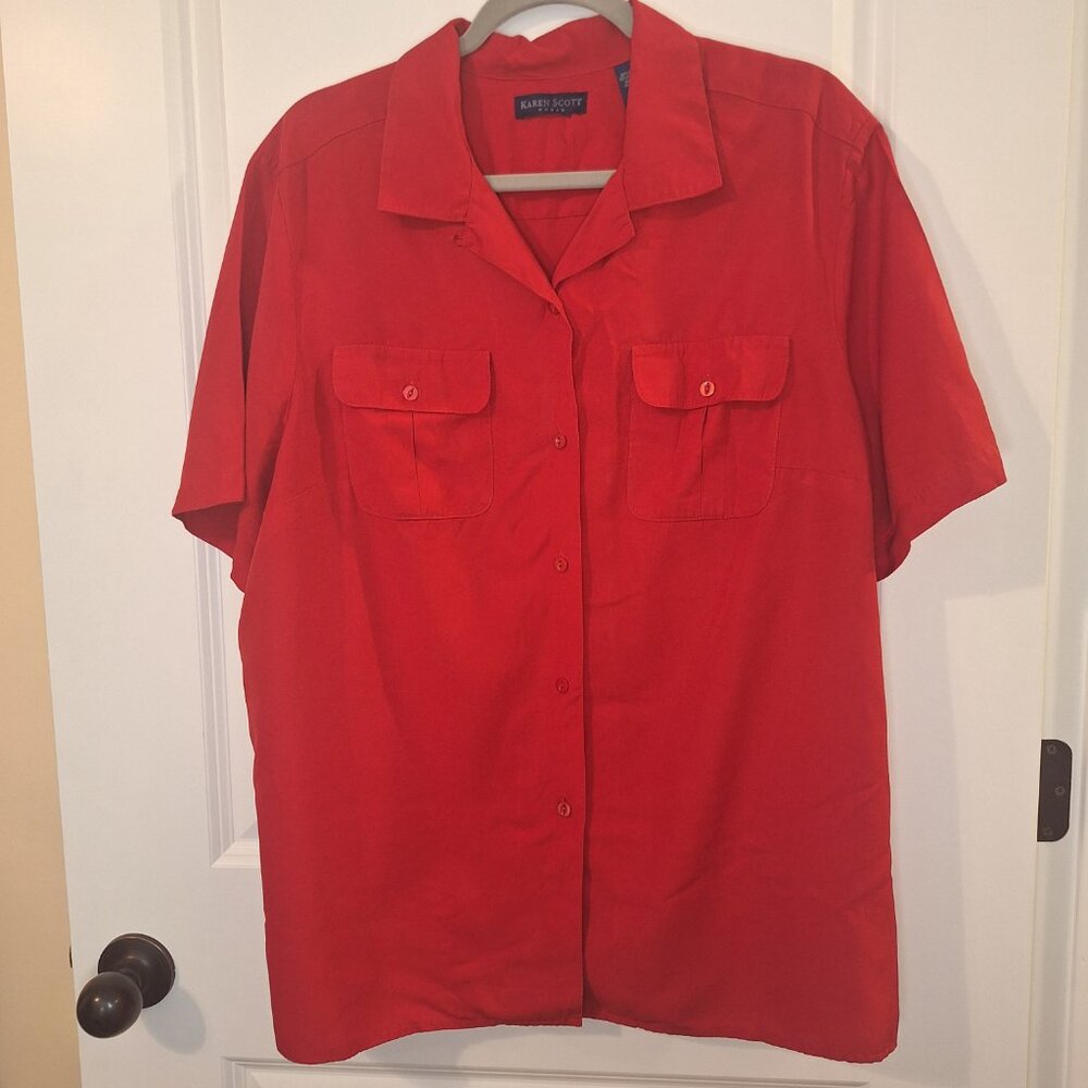 Karen Scott Red Blouse Sz 1X